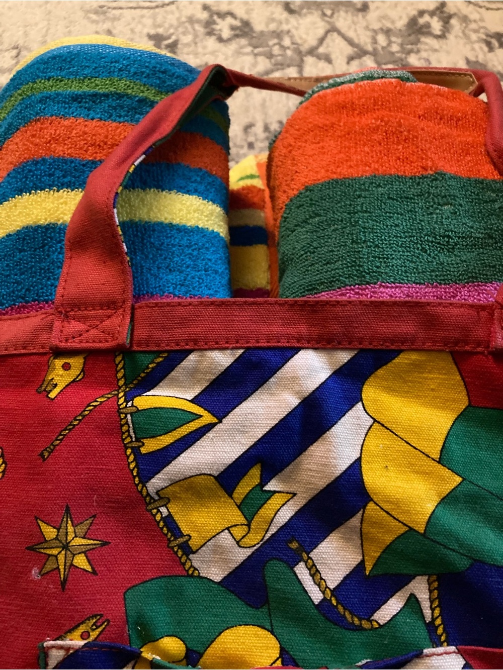 Colorful Nautical Tote with Bright Striped Towels